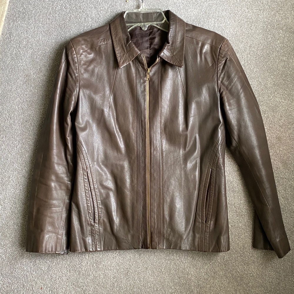 Vintage Italian Women's Genuine Leather Jacket in Brown